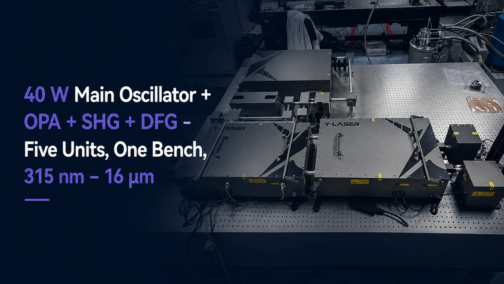 40 W Main Oscillator + OPA + SHG + DFG Five Units, ONE Bench, 315 NM – 16 ΜM